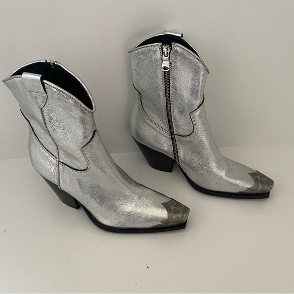 Free People Brayden Metallic Leather Metal Toe Western Cowboy Boots Booties 8.5 - Picture 12 of 16